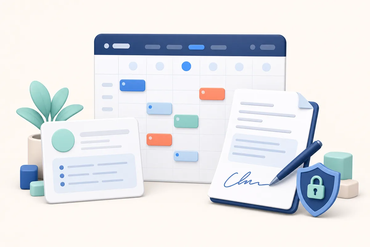 A connected appointment workspace with calendar, record and signed note